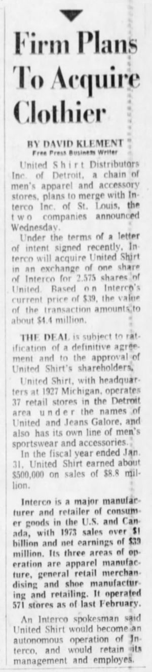 United Shirt - Aug 1973 Sale To Interco (newer photo)